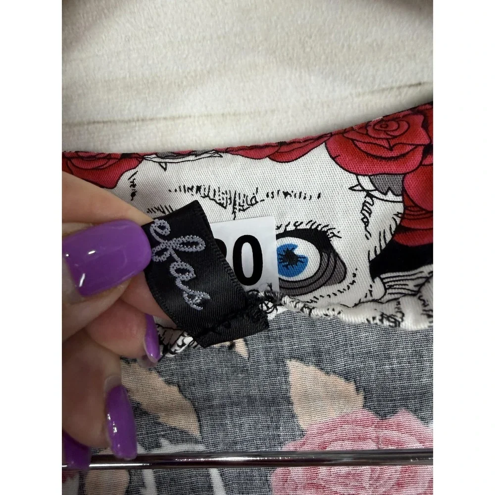 Sourpuss Dress Womens Medium Black Skull Rose Fit Flare V Neck Pin Up Gothic